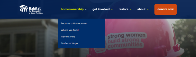 Screenshot of Habitat for Humanity's navigation